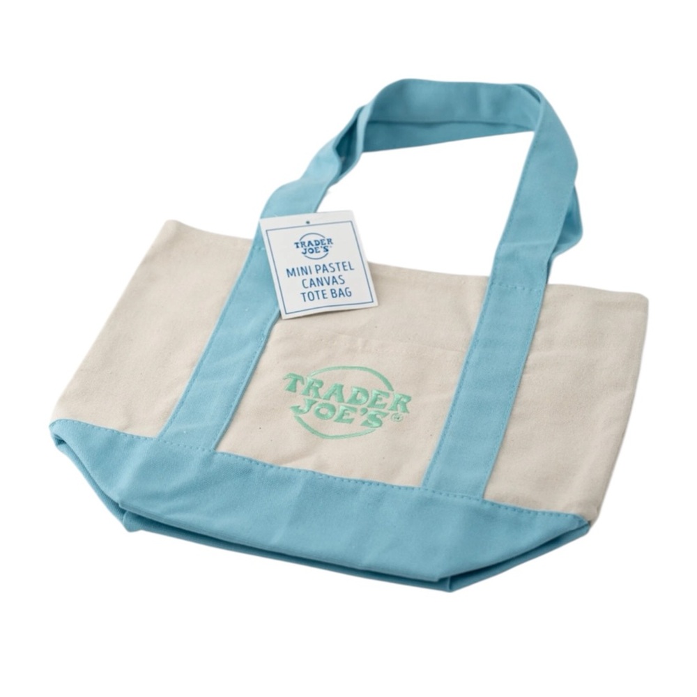 Viral TRADER JOES Mini Pastel Canvas Tote Bag BABY BLUE - Picture 11 of 11